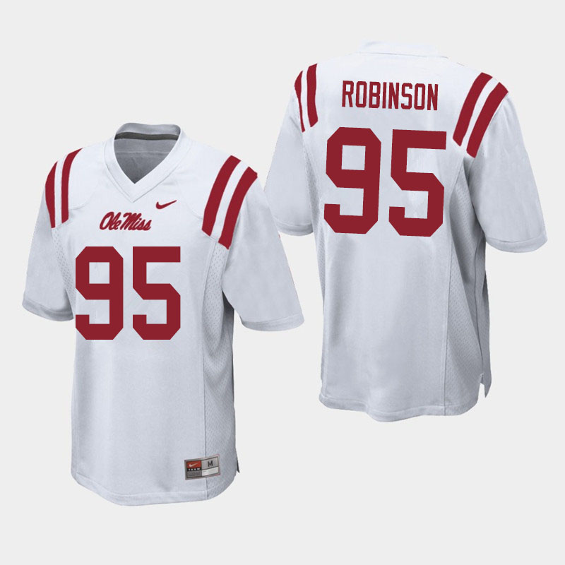 Men #95 Tavius Robinson Ole Miss Rebels College Football Jerseys Sale-White - Click Image to Close
